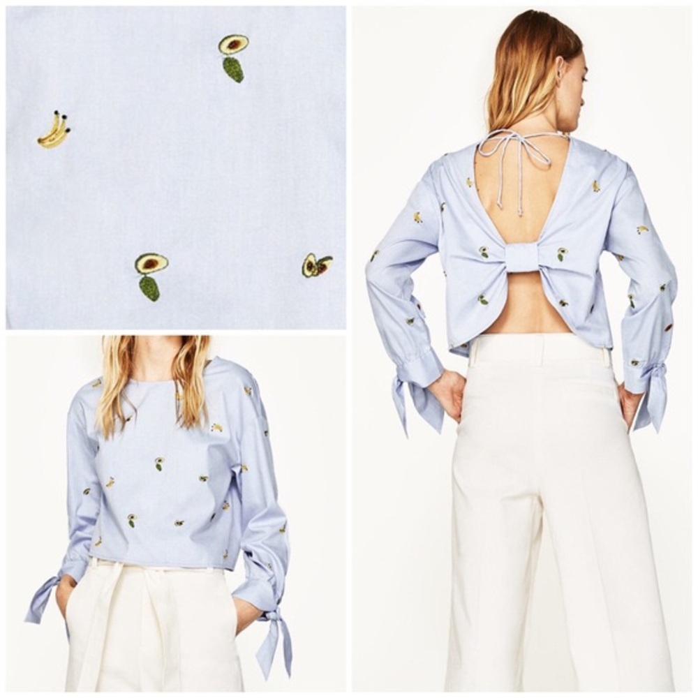 Zara avocado banana blouse top medium
